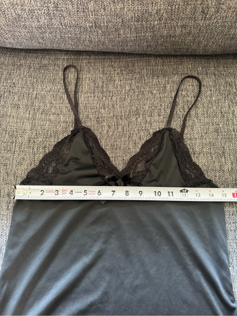 Black Lace Trim Chemise Slip with Adjustable Straps And Bow - Picture 4 of 6